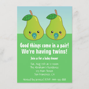 Invitación Baby Shower para Gemelos - Lindas peras con chupet