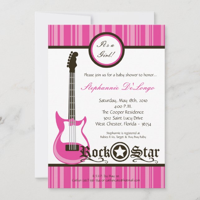 Invitación Baby Shower para guitarra rock rosada 5 (Anverso)