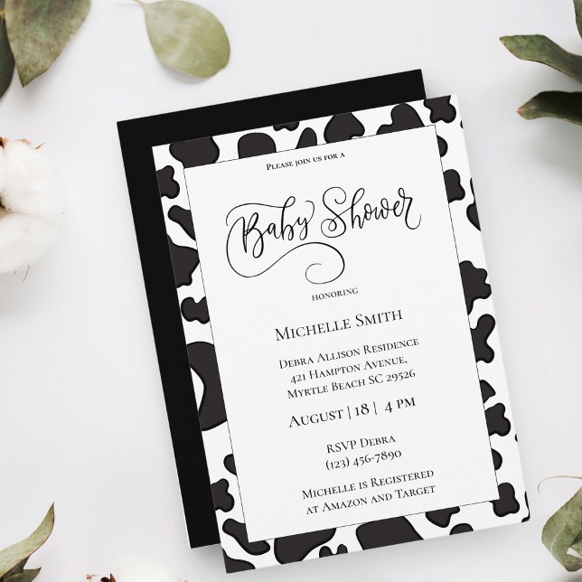 Invitación Baby Shower para impresión de vaca eleg (Subido por el creador)