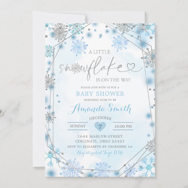 Invitación Baby Shower para invierno geométrico az (Anverso)