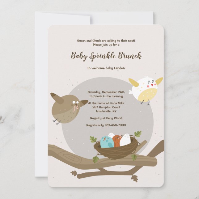 Invitación Baby Shower para la familia de aves (Anverso)