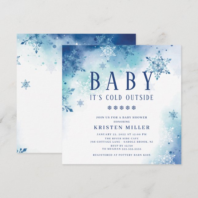Invitación Baby Shower para los niños con copos de (Anverso / Reverso)