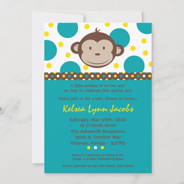Invitación Baby Shower para monos modernos de mult (Anverso)