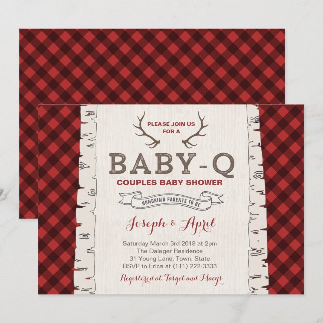 Invitación Baby Shower para niño de parejas de invierno (Anverso / Reverso)