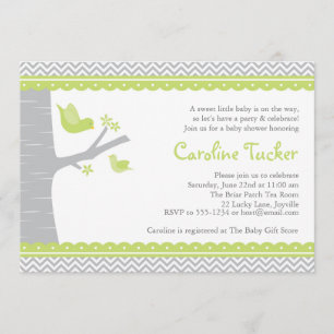 Invitación Baby Shower para pájaros pequeños, verd