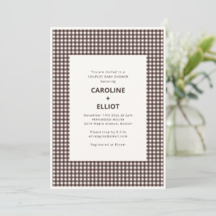 Invitación Baby Shower para Parejas de Cuadrillé Marrón Otoña
