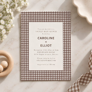 Invitación Baby Shower para Parejas de Cuadrillé Marrón Otoña