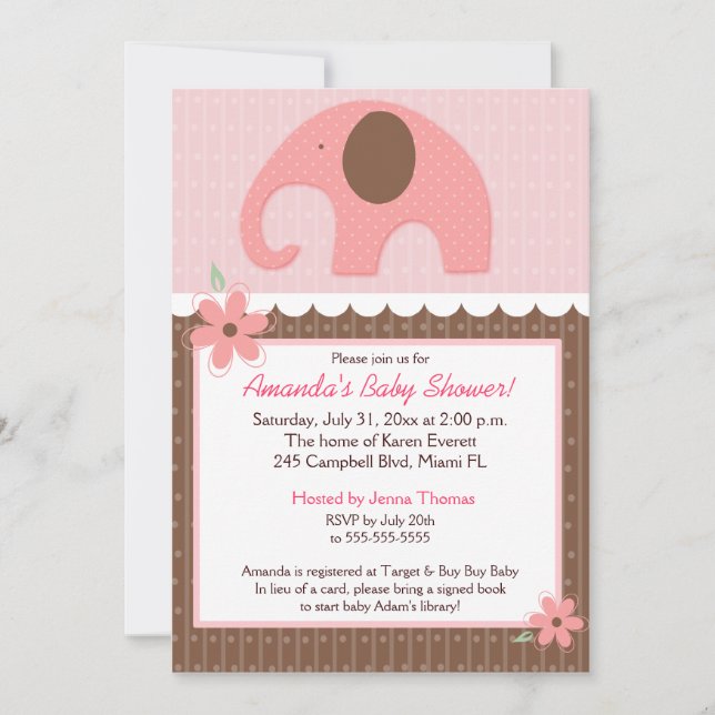 Invitación Baby Shower para pequeños elefantes (ro (Anverso)