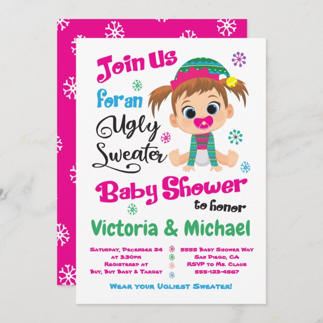 Invitación Baby Shower para suéter feo (Anverso / Reverso)