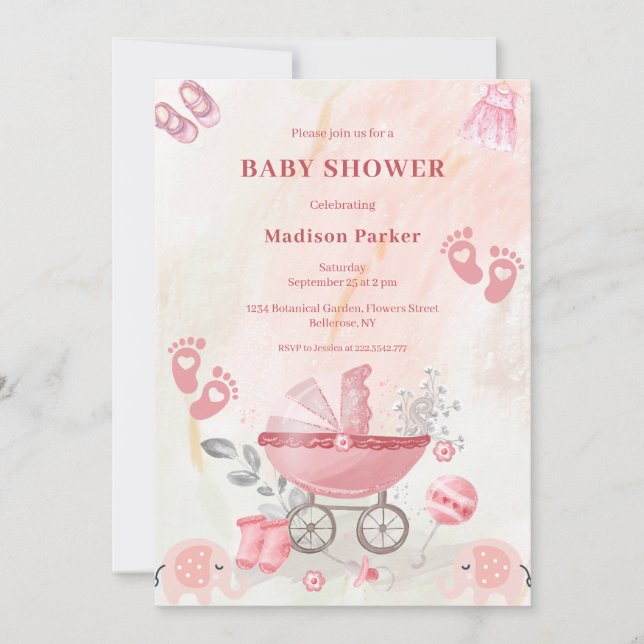Invitación Baby Shower para transporte de bebé ros (Anverso)