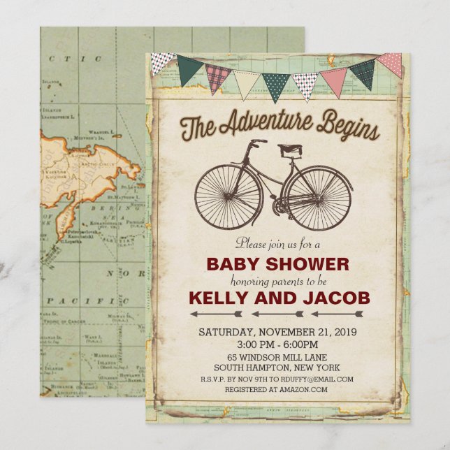 Invitación Baby Shower para Viajes en Bicicleta Vi (Anverso / Reverso)