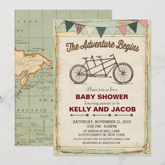 Invitación Baby Shower para Viajes en Bicicleta Vi (Anverso / Reverso)