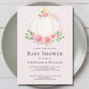 Invitación Baby Shower Parejas de Calabaza Floral Rosa