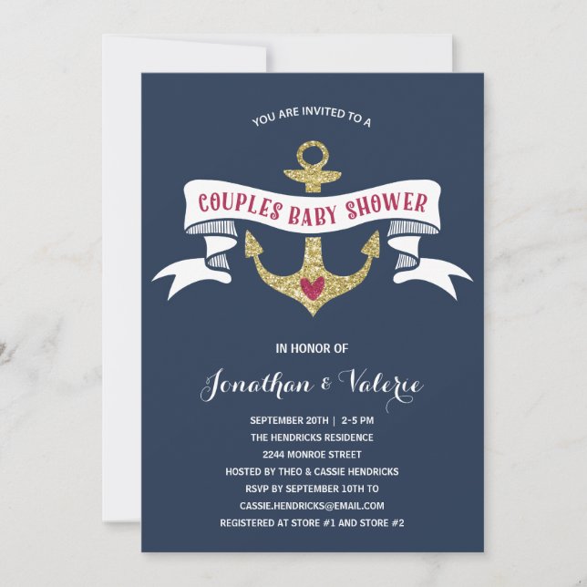 Invitación Baby Shower Parejas Náuticas (Anverso)