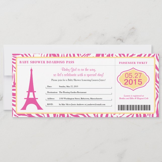 Invitación Baby Shower Paris Boarding Pass (Anverso)