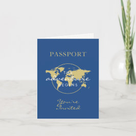 Invitación Baby Shower Passport Travel Them Gold Blue
