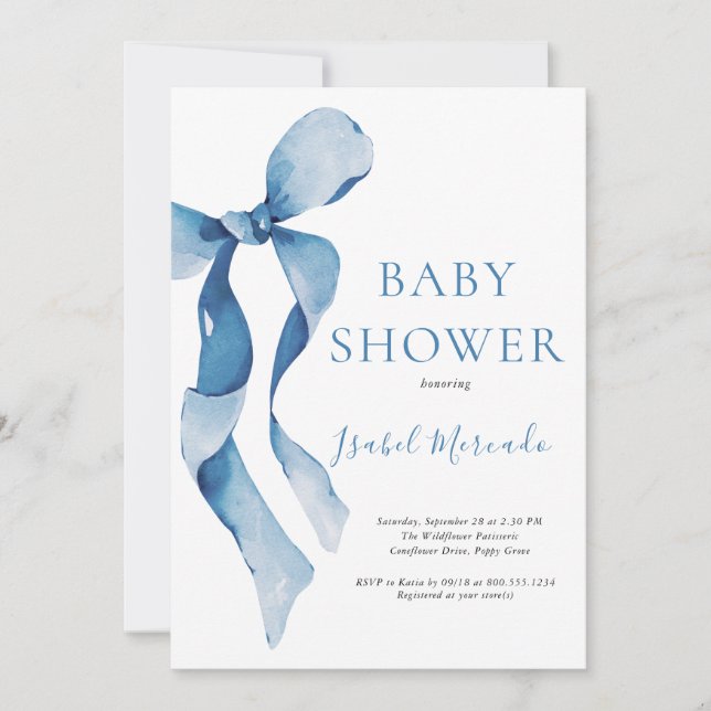Invitación Baby Shower Pastel Blue Bow (Anverso)