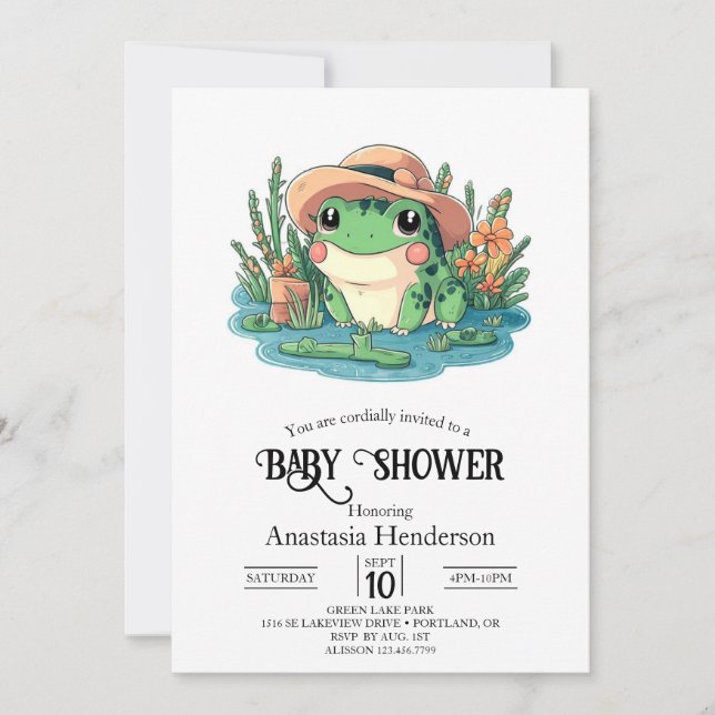 Invitación Baby Shower Pastel Elegant Frog (Anverso)