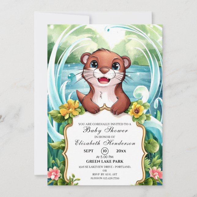 Invitación Baby Shower Pastel Magical Otter (Anverso)