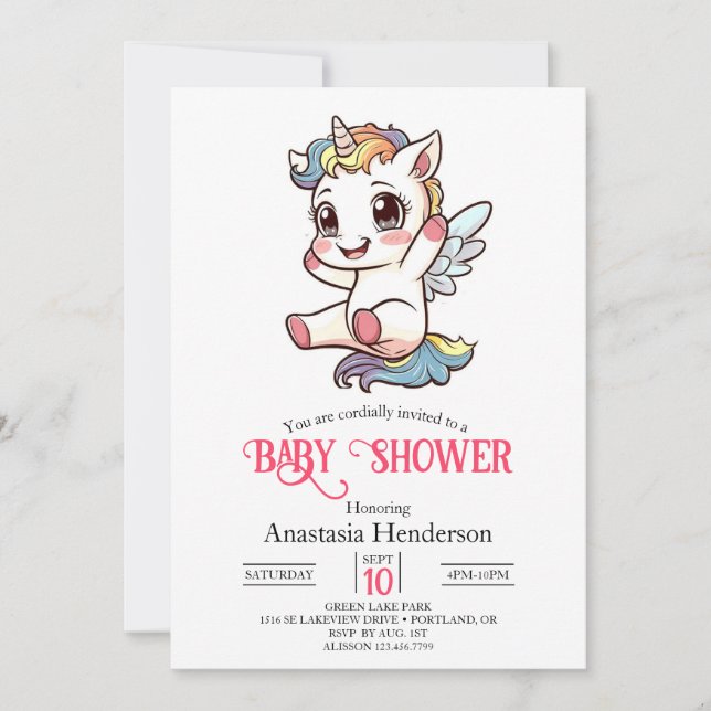 Invitación Baby Shower Pastel Simple Unicorn (Anverso)