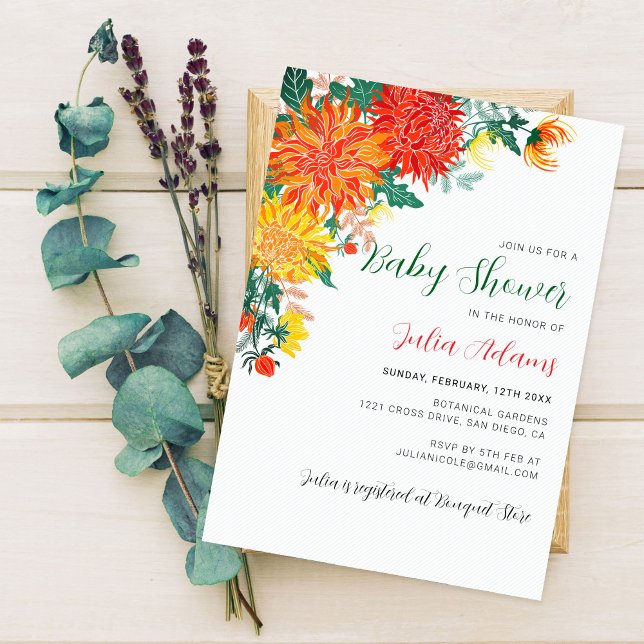 Invitación Baby Shower Pastel Yellow Spring Dahlia Florals (Subido por el creador)