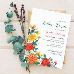 Invitación Baby Shower Pastel Yellow Spring Dahlia Florals