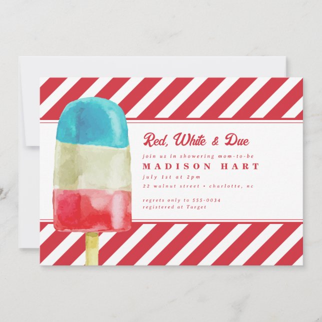 Invitación Baby Shower Patriótico Red White Blue Popsicle (Anverso)