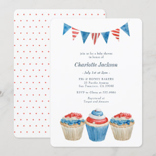 Invitación Baby Shower Patriótico Rojo, Blanco y Azul