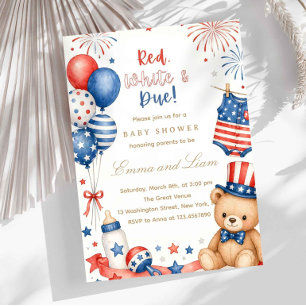Invitación Baby Shower Patriótico Rojo Blanco y Azul