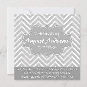 Invitación Baby Shower: Patrón de Chevron Gris y Blanco