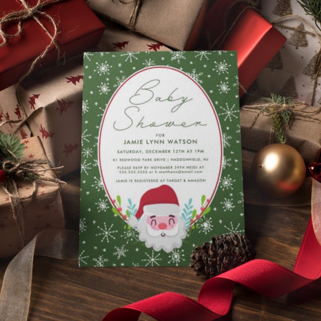 Invitación BABY SHOWER | Patrón de copos de nieve de Santa Cl (Subido por el creador)