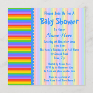 Invitación Baby Shower, Patrón de rayas arco iris.