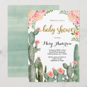 Invitación Baby Shower Peach Floral Succulum verano