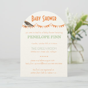 Invitación Baby Shower Peach Green Bunting Bird