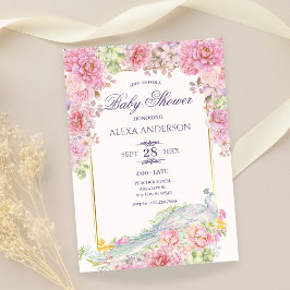 Invitación Baby Shower Peacock de Flores Rosa