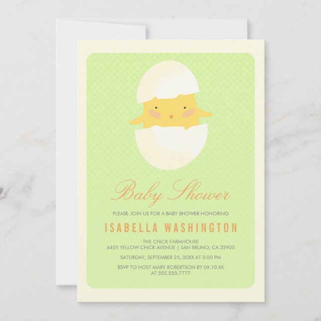Invitación Baby Shower| Pecado De Pollo Amarillo Del Huevo (Anverso)
