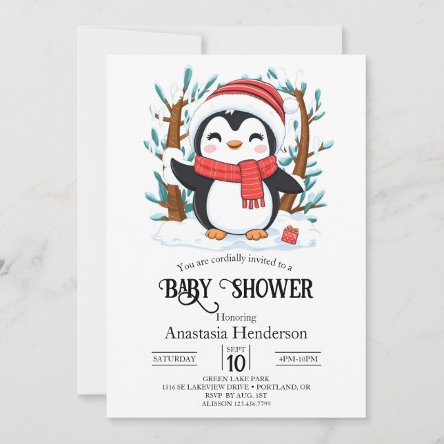 Invitación Baby Shower Penguin con encanto de nieve (Anverso)