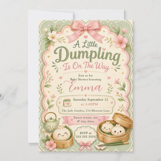 Invitación Baby Shower Pequeño Dumpling (Anverso)