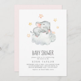 Invitación Baby Shower, pequeño elefante durmiente, Chica
