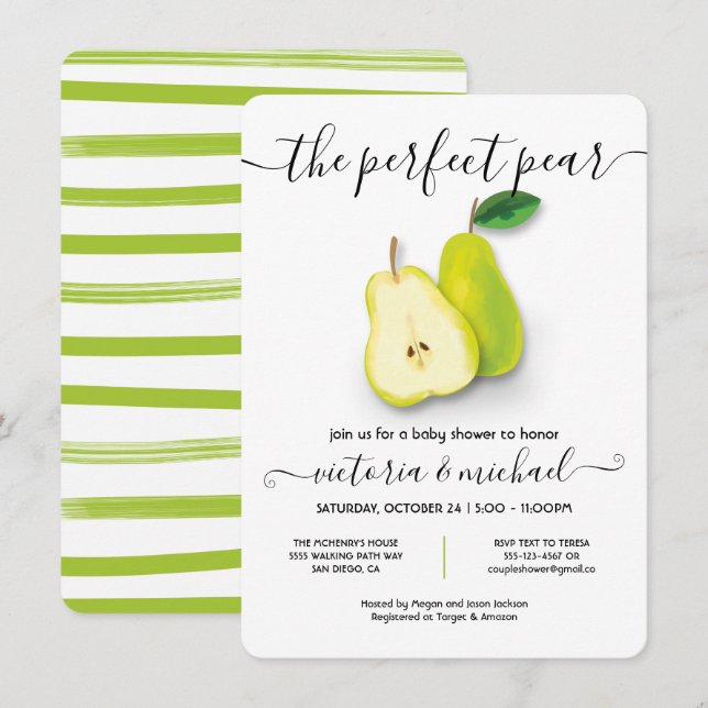 Invitación Baby Shower Perfect Pear (Anverso / Reverso)
