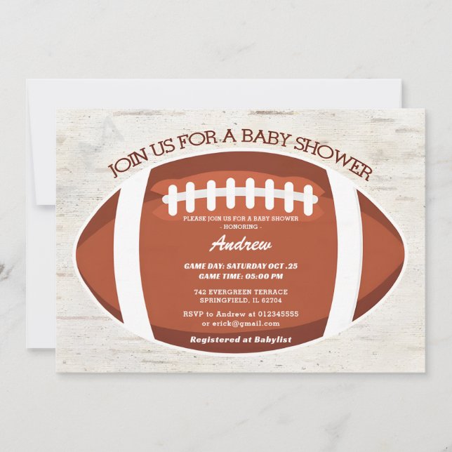 Invitación Baby Shower Persoanal Modern Touchdown (Anverso)
