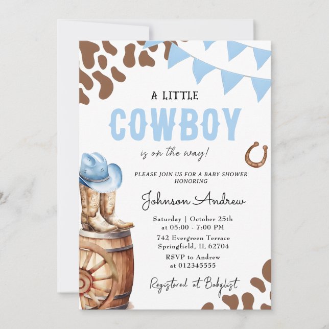 Invitación Baby Shower personal de Western Boy para niño (Anverso)