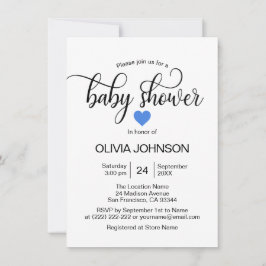 Invitación Baby Shower Personalizado Blue Heart White Boy