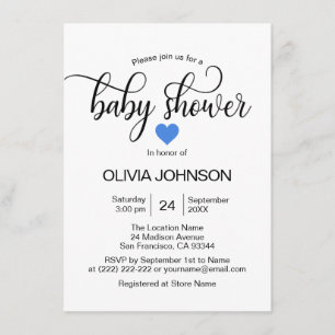 Invitación Baby Shower Personalizado Blue Heart White Boy