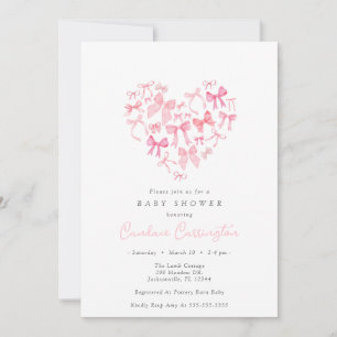 Invitación Baby Shower Personalizado de Bow de corazón rosado