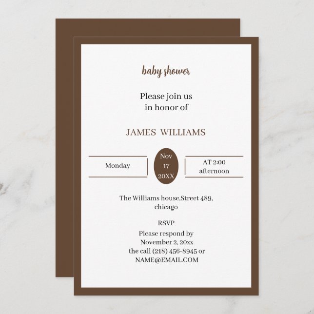 Invitación Baby Shower personalizado de Brown (Anverso / Reverso)