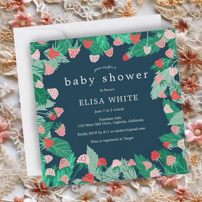 Invitación Baby Shower PERSONALIZADO de color de parche de fr (Raspberry Patch Cute Colorful CUSTOM BABY SHOWER Square Invitation)