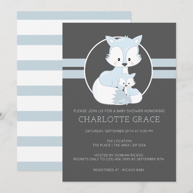 Invitación Baby Shower personalizado de Cute Arctic Fox (Anverso / Reverso)