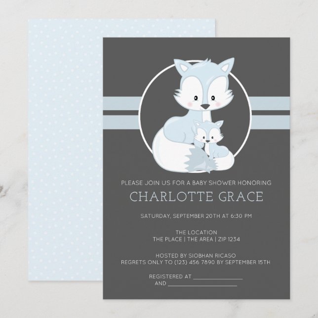 Invitación Baby Shower personalizado de Cute Arctic Fox (Anverso / Reverso)