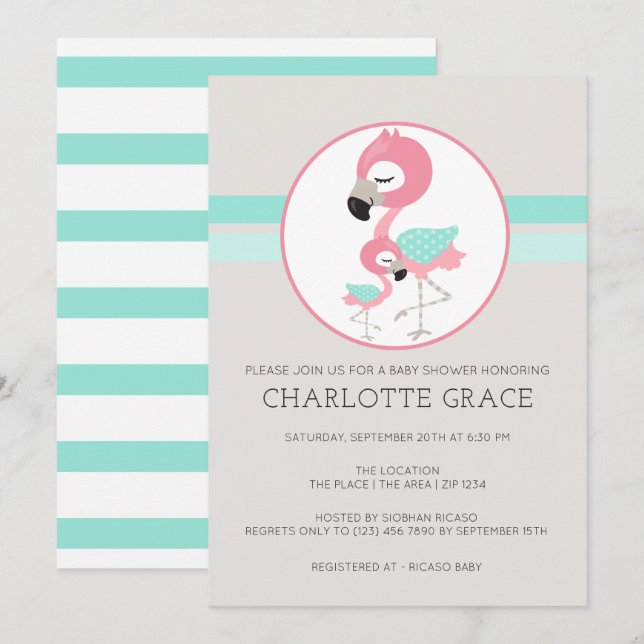 Invitación Baby Shower personalizado de Cute Flamingo Bird (Anverso / Reverso)